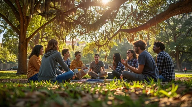 outdoor-group-meeting-stockcake